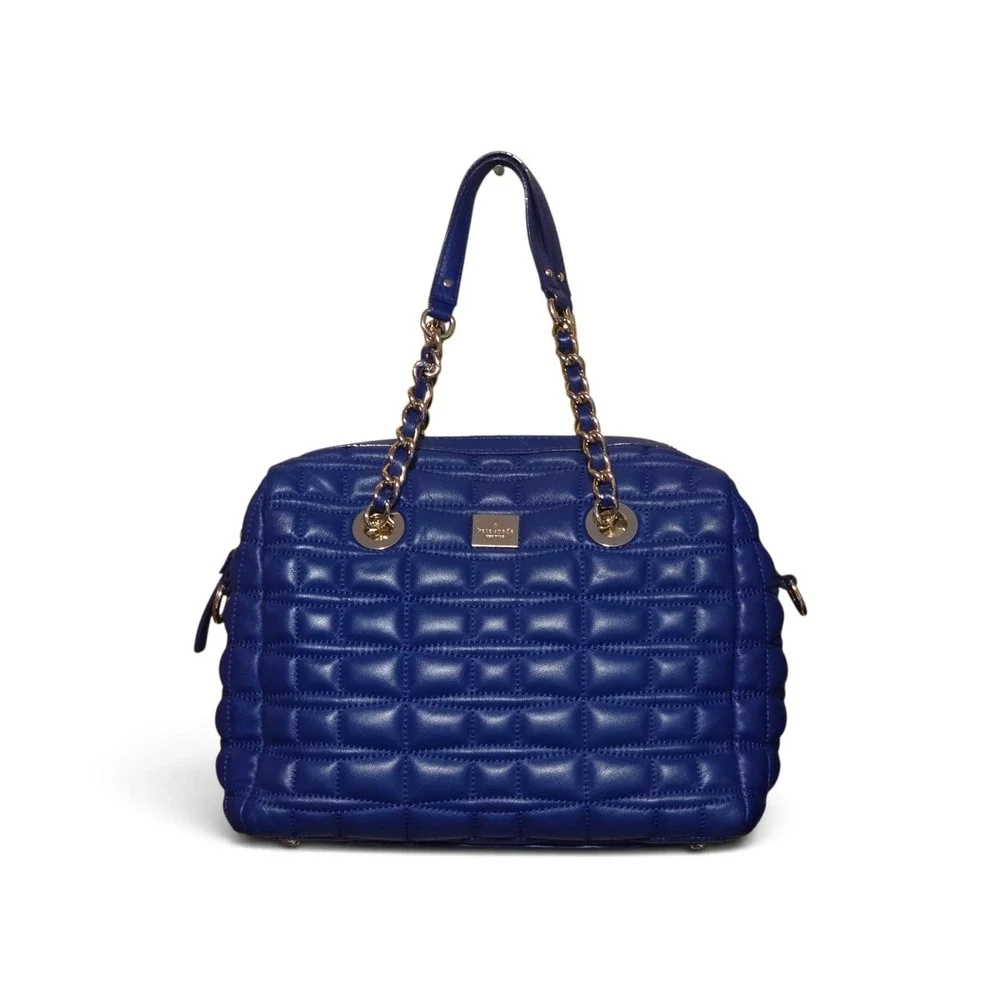 Kate Spade Quilted Leather Satchel Cobalt Blue Gold Chain Crossbody Bag